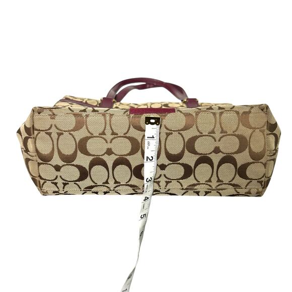 Coach Signature Stripe Tote Bag Tan Jacquard Pink Plum Patent Leather F28504 - Picture 15 of 15